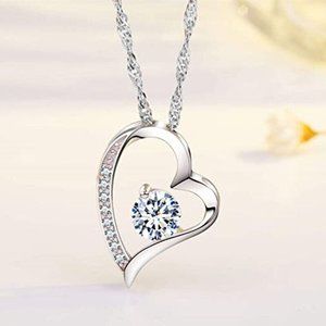 New 925 Sterling Silver Diamond Open Heart Necklace
